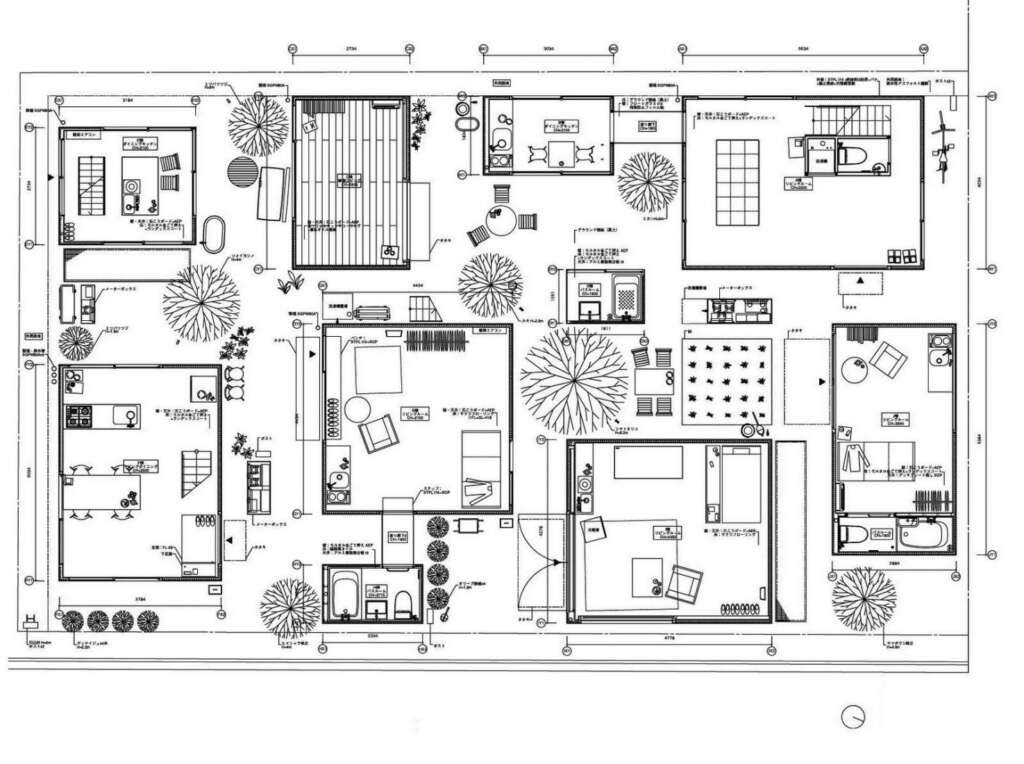 top-down view of an architectural floor plan showing room layout, walls, doors, and furniture placements.