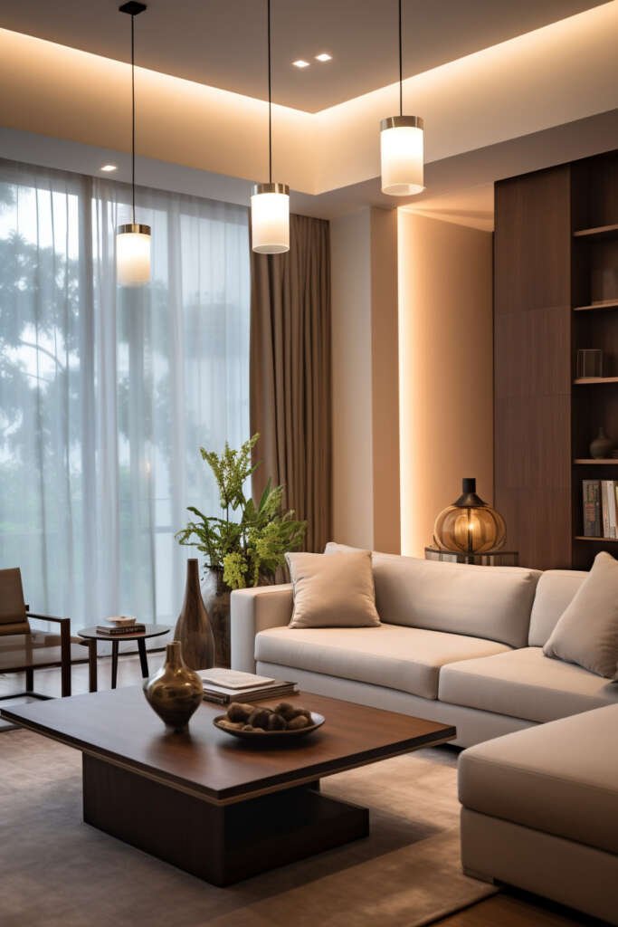 ambient and cosy living room with mood lighting 